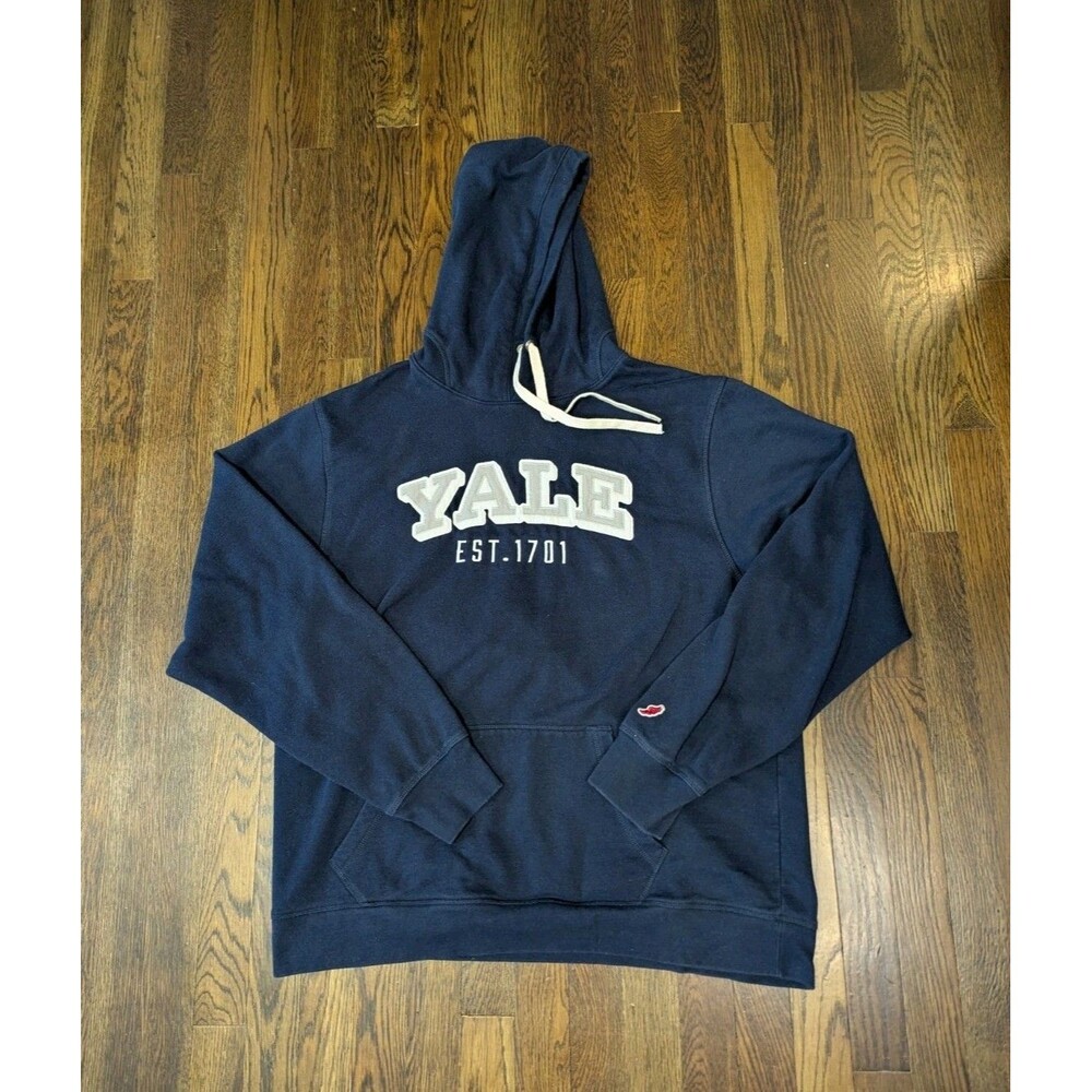 Yale Hoodie Men's XL Navy Blue Embroidered Logo White Gray Kangaroo Pouch EUC